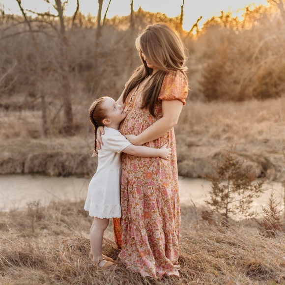 Dusty Rose Border Print Button Down Maxi Dress- Size Small - Picture 4 of 6